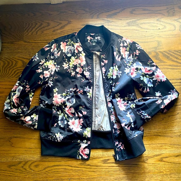 City Streets Jackets & Blazers - Black Athleisure Track Jacket with Pink Flowers